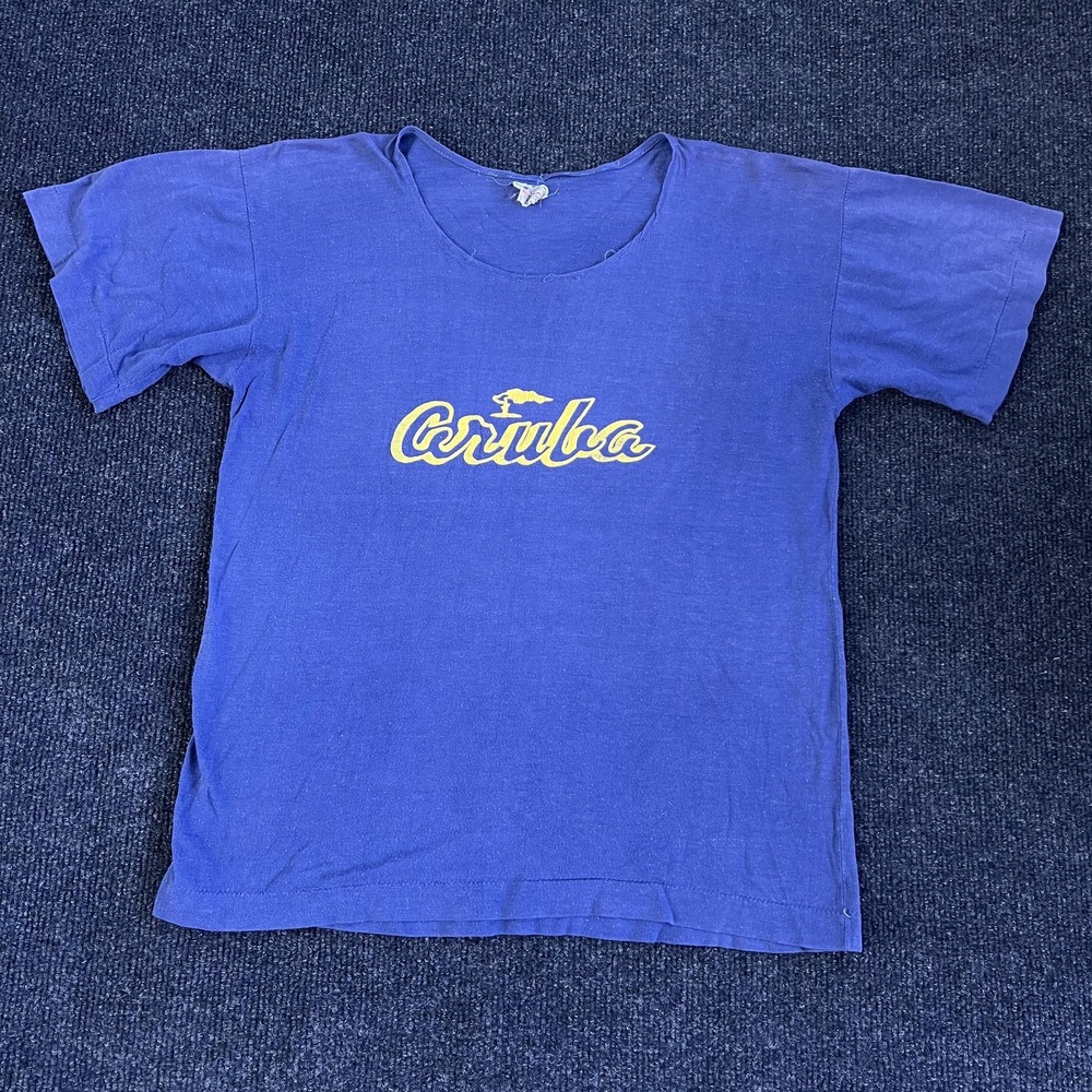 Vintage Aruba Shirt Mens Small Blue Tropical Graphic Tee T-Shirt Blue Diamond